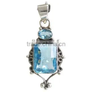 A3036 Sterling Silver Blue Topaz. Pendant, Semiprecious Pendant, Silver Pandant thumbnail-1