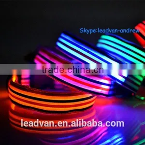 Factory Wholesale Fashion Stripe Pattern Retracable LED Dog Collar And Leash thumbnail-2