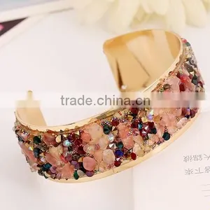 Brand New Vintage Gold Bracelets Bangles Crystals Flower Open Cuff Bangle thumbnail-2