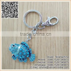 New Arrival Costumized Metal Fashion Colorful Crystal Fish Keychain thumbnail-5