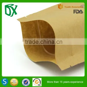 2016 HOT SELL Food Grade Customized Brown Kraft Food Packaging Paper Stand up Pouch Bags With Window and Zipper thumbnail-6