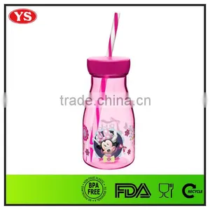 12oz Promotion Bpa Free Plastic Single Wall Milk Bottle With Straw thumbnail-2