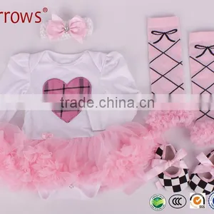 Baby Girl Long Sleeve Rompers With Tutu Dress+Headband+Shoes+Leggings 4Pcs Set Infant Summer One-piece Suit thumbnail-1