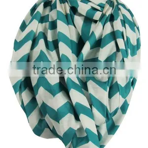 Cotton Spandex Knit White Ground Teal/White Chevron Infinity Breastfeeding Scarf thumbnail-3