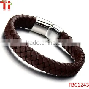 Brown Braided Leather Bracelet for Men Women Genuine Leather Bangle Wristband thumbnail-2