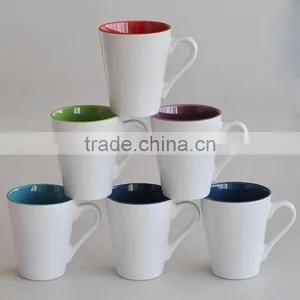 12oz Ceramic v Shape Coffee Mug With Two-tone Solid Color thumbnail-1