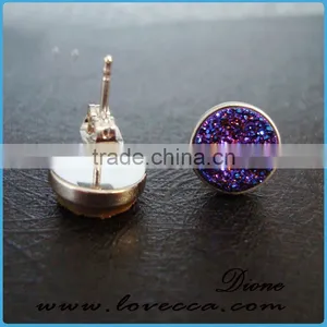 925 Sterling Silver Natural Agate Crystal Birthstone Stud Earrings Druzy Jewelry thumbnail-5