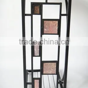 RH-4520 Living Room Geometric Design Artificial Slate-Trimmed MDF Top Metal Sofa Side Table thumbnail-3