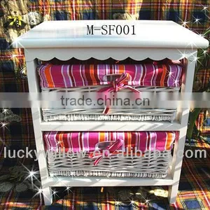 White Storage Cabinet With 2 Drawer Wicker Storage Basket thumbnail-1