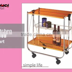 Kitchen Stainless Steel Serving Cart Food Wooden 3 Tier Shelf Rolling Wheels thumbnail-3