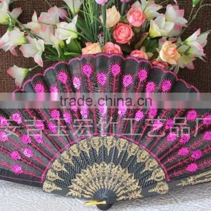 Plastic Lace Hand Fan With Embroidery Peacock Design thumbnail-6