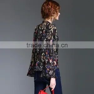Maxnegio Lotus Leaf Sleeves Blouse Neck Designs Cutting Fashion Design Lady Blouse thumbnail-2