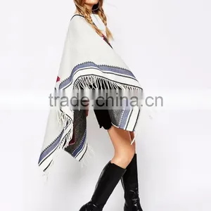 Fashion Batwing Sleeve Ladies Lapel Loose Cloak Cape Winter Poncho Coat Outwear Hooded Shawl Embroidered Jacket Women's Cloak thumbnail-3