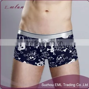 Factory Wholesale Custom Men's Skull Sexy Ice Silk Seamles Boxer Brief thumbnail-1