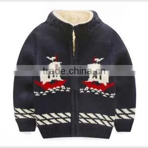 Boys Warm Fleece Lined Thick Knitted Sweater Cardigan thumbnail-1