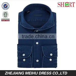 2016 High Quality Men Blue Denim Shirt thumbnail-2