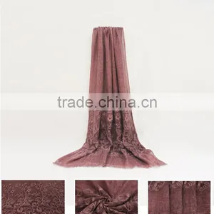 New Fashion Custom Embroidery Flower Plain Dyed Linon Viscose Hijab Scarf thumbnail-3