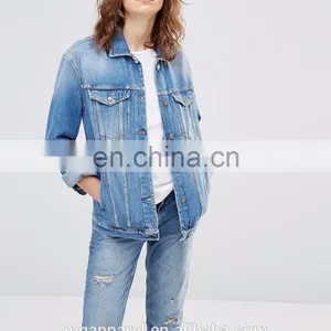 Wholesale Oversized Women Blue Plain Denim Jacket thumbnail-2
