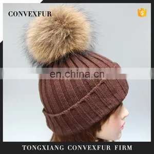 Wholesale Latest UK Style Acrylic Crochet Hat With Raccoon Fur Poms Knit Hat thumbnail-1