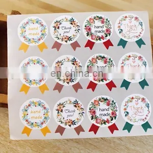 "Hand Made" " Thank You" Flowers Badge Shape Gift Box Label Baking Bag Sealing Sticker Baby Shower Gift Decoration DIY Material thumbnail-2