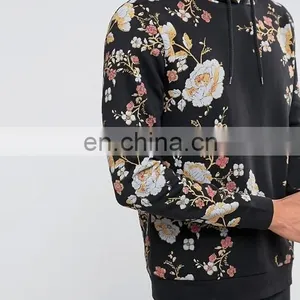 Black Side Slant Pockets All-over Floral Print Hoodie thumbnail-3