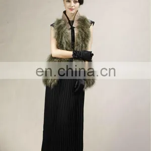 Racoon Dog Fur Gilet With Real Lamb Leather Trim New Fashion Women Gilet STY.NO. 5016# thumbnail-1