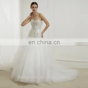 FO9047390 Sweetheart Heavy Beaded Top Lace Appliqued Long Tail Tulle Chic Bridal Wedding Dress thumbnail-1