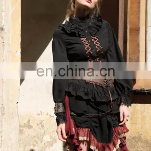 Steampunk Women's Standing Collar Longsleeve Blouse RQBL thumbnail-4