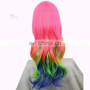 Styler Brand Women Girls Synthetic Fibre Hair Wigs Fashion Rainbow Curly Wig, Hot Selling Cosplay Wig thumbnail-2