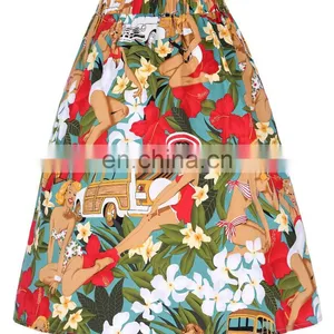 Grace Karin Women's Vintage Retro Pleated Cotton Print A-Line Skirt 5 Patterns CL010401-1 thumbnail-4