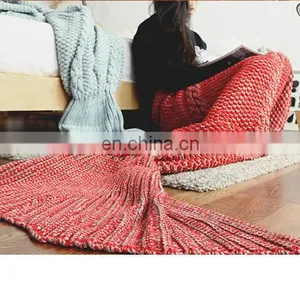 Wool Knitted Mermaid Tail Blanket Handmade Crochet Mermaid Blanket Adult Throw Bed Wrap Super Soft Sleeping Bag thumbnail-4