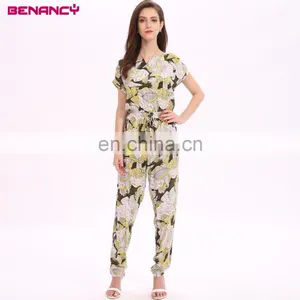 GuangZhou Supplier New High Fashion Boho Styles Leaf Print Viscose Jumpsuit for Elegant Women thumbnail-3