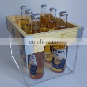 Hot Selling Personalized Plastic Custom Ice Bucket With Wood Top thumbnail-2