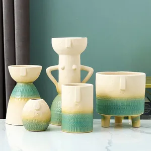 Creative Human Face Wholesale Art Hand Made Unique Nordic Style Ceramic Vase For Gift thumbnail-2