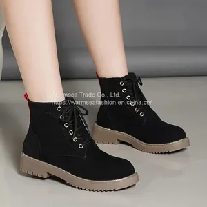 New Spring and Autumn Single Boots Suede Short Boots Women Flat Martin Boots Women Winter Plus Cashmere Cotton Shoes Warm Snow Boots thumbnail-1