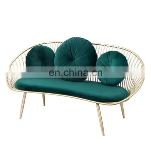 Simple Modern Iron Sofa Chair Milk Tea Shop Double Creative Leisure Sofa Chair Velvet Leisure Chair thumbnail-5