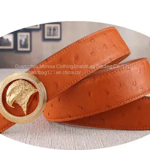 Eagle Head Belt Male Ostrich Grain Cowhide Leather Belt With Diamond Eagle Head Stainless Steel Buckle thumbnail-1