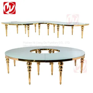 Modern Luxury Stainless Steel Banquet Dining Table Black Glass Party Serpentine Table for Wedding Events thumbnail-5