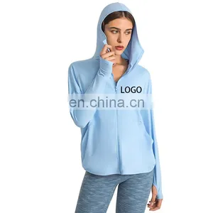 New Outdoor Rash Guard Custom Logo Sportswear Hoodie Jogger Suits Wome Thumb Hole Sun Protection Clothing Yoga Jacket thumbnail-1