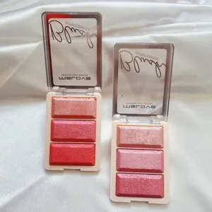 OEM Make up Blusher Bronzer 3 Color Palette Contouner Highlighter Red Cheeks With Glossy Face Powder El Rubor De Maquillaje thumbnail-5