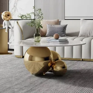 Modern Living Room Marble Coffee Table With Gold Ball Base thumbnail-1