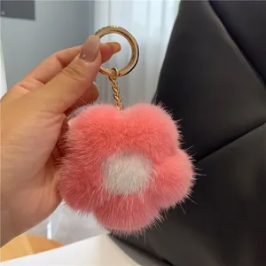 Two Tone Plush Flower Bag CharmFur Keychain thumbnail-3