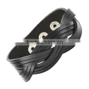 Unique Wrist Belt Style Black Leather Cuff Bracelet for Men thumbnail-1