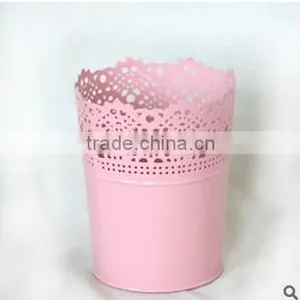 New Available Pink Rolling Garden Bucket, Metal Flower Bucket, Metal Mop Bucket thumbnail-1
