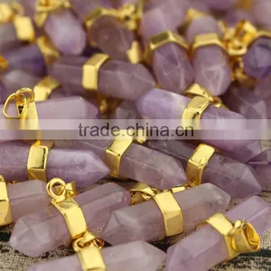 JF6779ga Natural Amethyst Double Terminated Horizontal Point Pendants With Gold Bail Clasp thumbnail-1