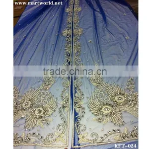 Sky Blue Beaded Net Fabric for Kaftan(KFT-024) thumbnail-1