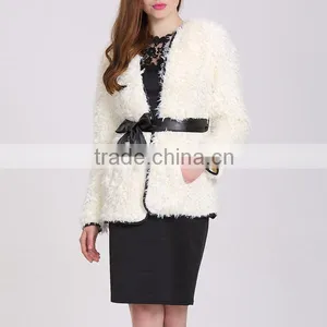 Wholesale New Style White And Long Winter Fashion Women Coat With Belt thumbnail-3
