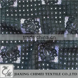 Black Green Jacquard Heavy Lace Fabric thumbnail-1