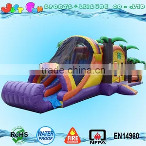 Jungle Inflatable Bouncy House Double-lane Slide Combo Obstacle Course Racing Game thumbnail-1