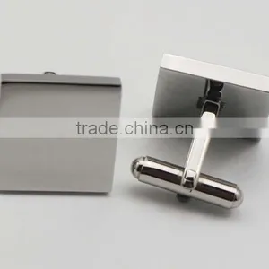 316L Stainless Steel Shiny Silver Classic Mens Square Cuff Button thumbnail-3